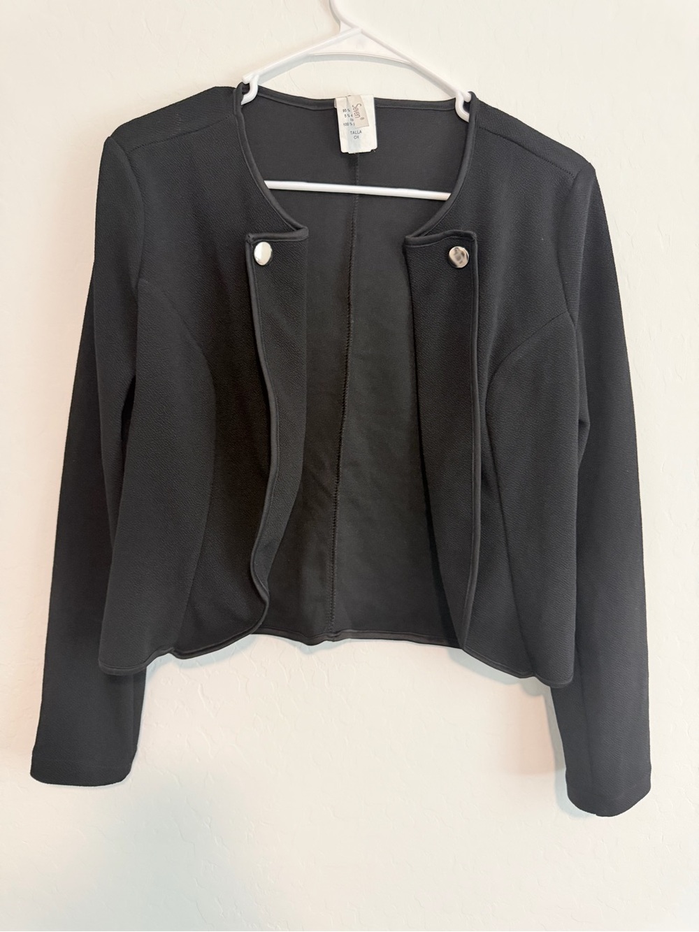 Seven7 Black Open-Front Knit Blazer with Silver Buttons